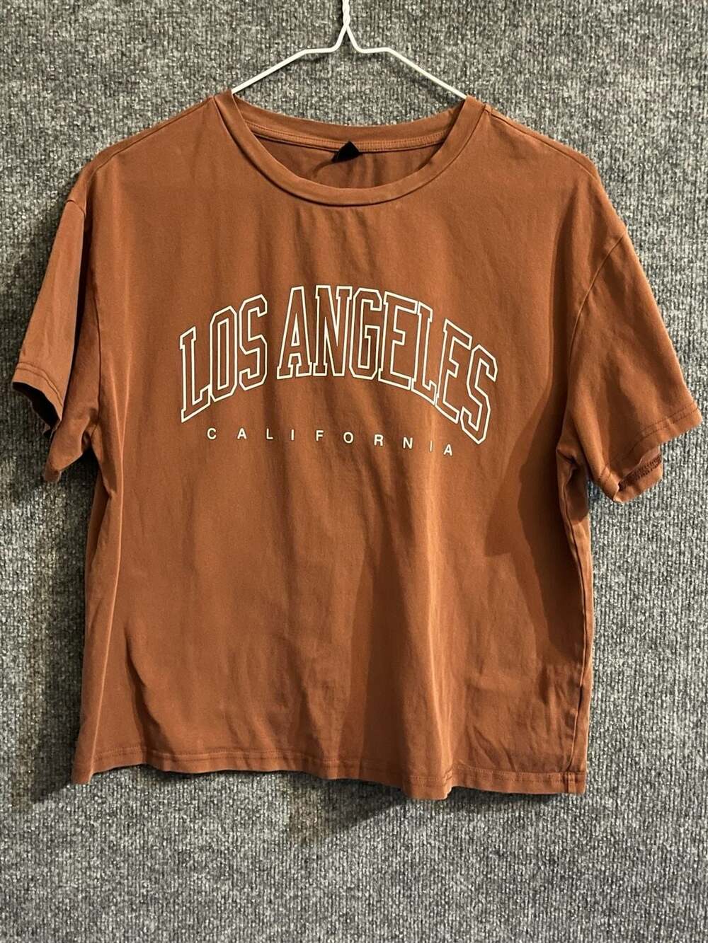 SHEIN Los Angeles California Letter Print Brown Crop T-Shirt 002-039